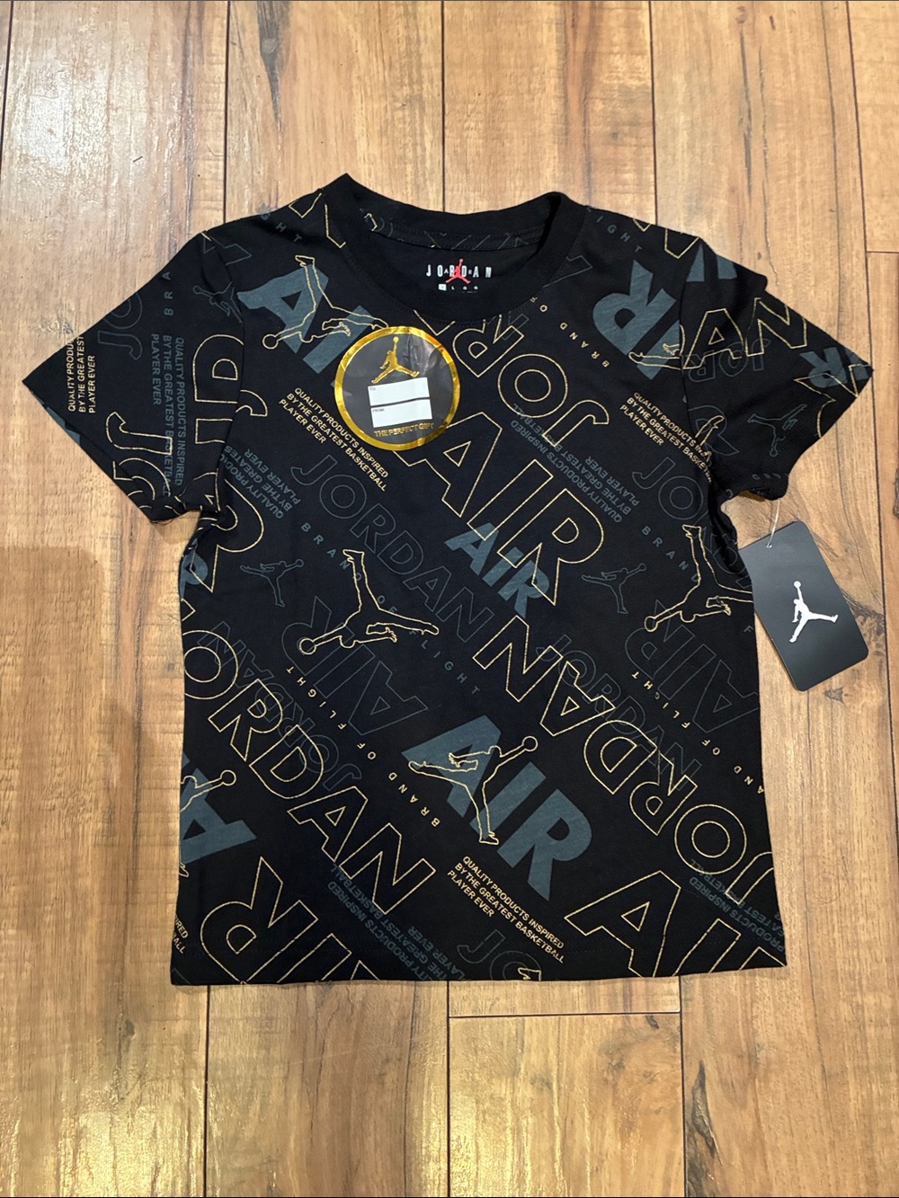 Jordan Black Tee with Gold and Gray Air Graphic